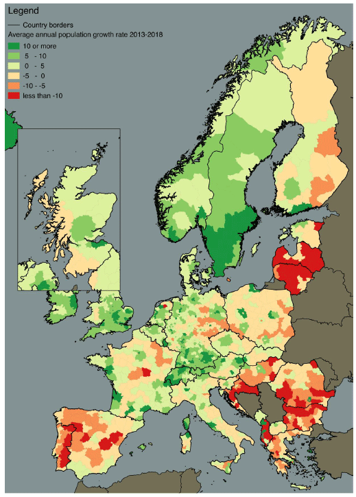 Figure 1.11 Average annual population growth rate by NUTS 3 region (per 1000 inhabitants), 2013-2018 Figure 1.11 Average annual population growth rate by NUTS 3 region (per 1000 inhabitants), 2013-2018