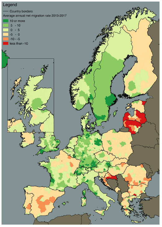 Figure 1.12 Average annual net migration rate by NUTS 3 region (per 1,000 inhabitants), 2013-2017 Figure 1.12 Average annual net migration rate by NUTS 3 region (per 1,000 inhabitants), 2013-2017