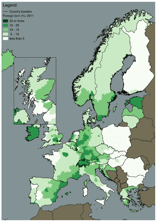Figure 1.13 Foreign-born population by NUTS 2 region and groups of Scotland council areas (percent), 2011 Figure 1.13 Foreign-born population by NUTS 2 region and groups of Scotland council areas (percent), 2011