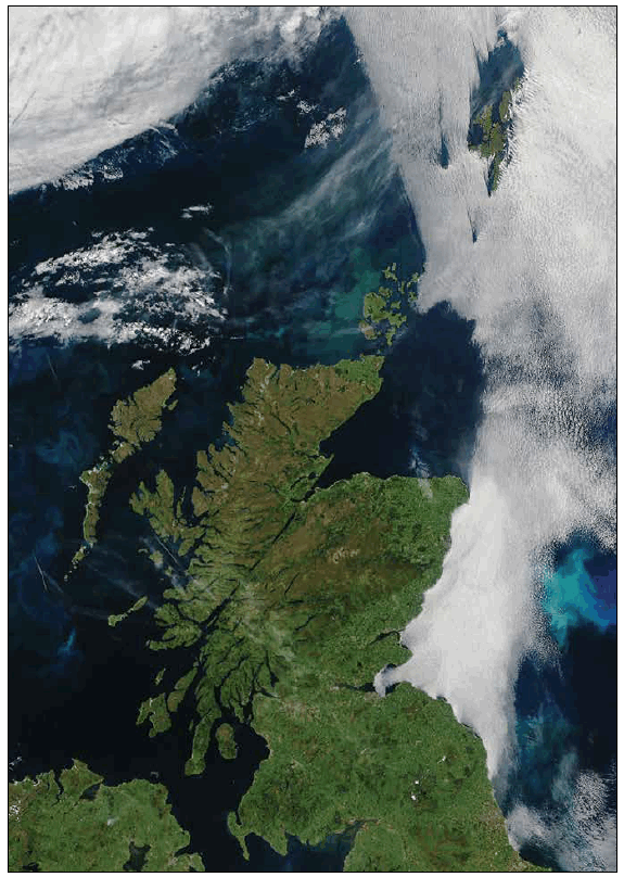 Figure 1 A satellite view of Scotland, in which the line of the Highland Boundary Fault across
Scotland between the Firth of Clyde and the Aberdeen area can be seen.