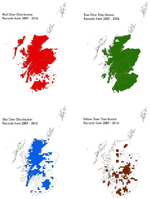 Figure 5 Distributions of wild deer in Scotland in 2016