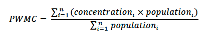 Population weighting formula, n is equal to the total number of relevant data zones 