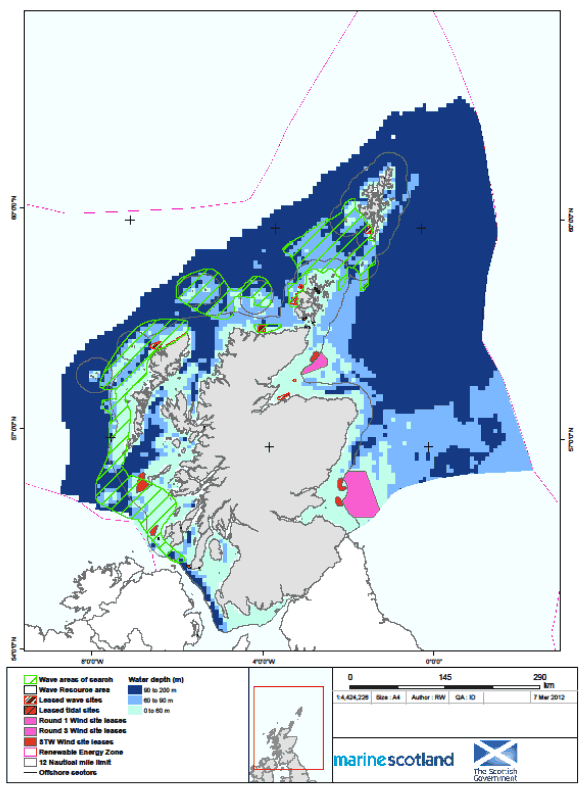 Figure 12 Areas of search for Plan option areas for wave energy development in waters of 0 - 90m depth within the wave power resource area. 6 The Next Steps