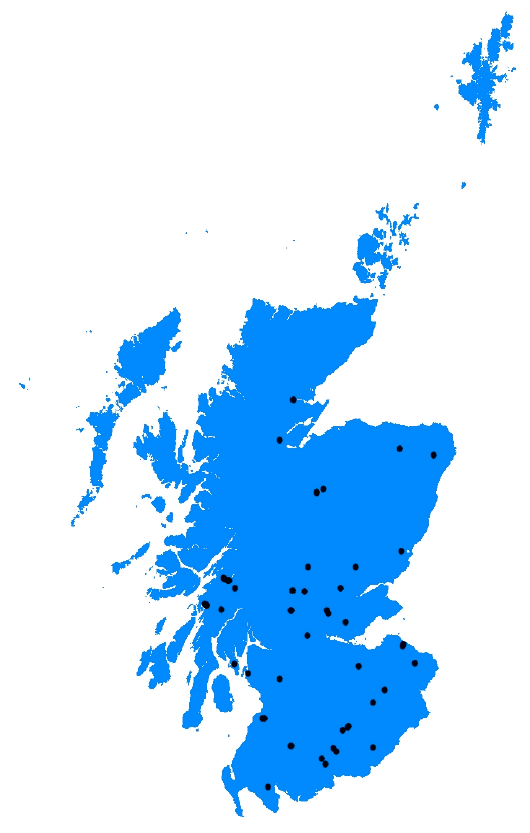 Figure 1: The distribution of active rainbow trout sites in 2012