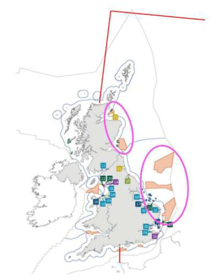 Figure 5. Potential boundaries for two vulnerable sub-populations (see Glossary for a definition) of harbour porpoises within the North Sea MU Figure 5. Potential boundaries for two vulnerable sub-populations (see Glossary for a definition) of harbour porpoises within the North Sea MU