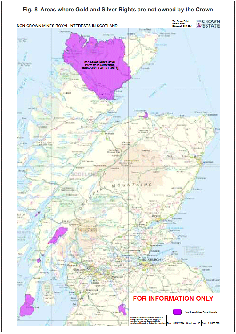 Fig. 8 Areas where Gold and Silver Rights are not owned by the Crown Fig. 8 Areas where Gold and Silver Rights are not owned by the Crown