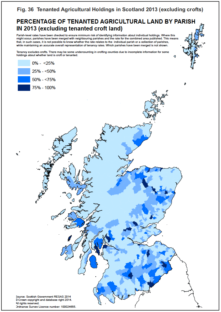Fig. 36 Tenanted Agricultural Holdings in Scotland 2013 (excluding crofts) Fig. 36 Tenanted Agricultural Holdings in Scotland 2013 (excluding crofts)