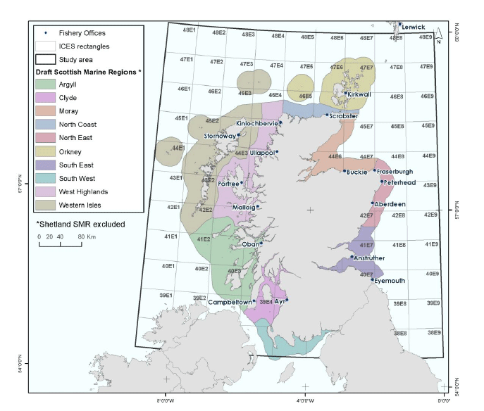 Figure 2: ScotMap study area, fishery offices (or Districts), provisional Scottish Figure 2: ScotMap study area, fishery offices (or Districts), provisional Scottish
