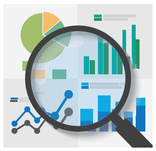 Magnfying glass looking at stats Magnfying glass looking at stats