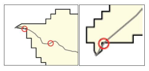 Examples of differences in spatial resolution resulting in incorrect allocation of Sites to Catchments Examples of differences in spatial resolution resulting in incorrect allocation of Sites to Catchments