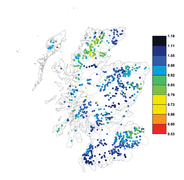 Map showing proportional differences in density estimated using a constant mean capture probability Map showing proportional differences in density estimated using a constant mean capture probability