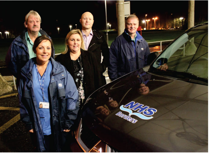 Primary care multidisciplinary out of hours team, drivers, GP, OOH nurse and receptionist, co-located with Emergency Department at Borders General Hospital 