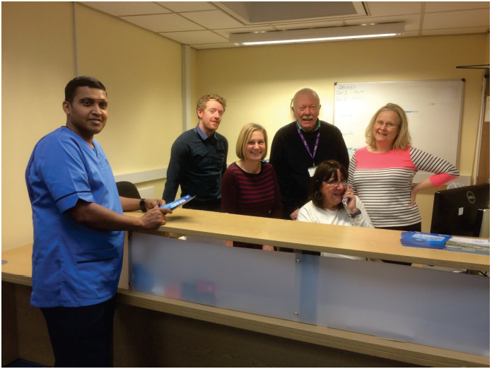 Primary care out of hours team at the Urgent Care Centre, Royal Victoria Hospital Edinburgh, including driver, GPs, nurse practitioner, receptionist and centre support staff