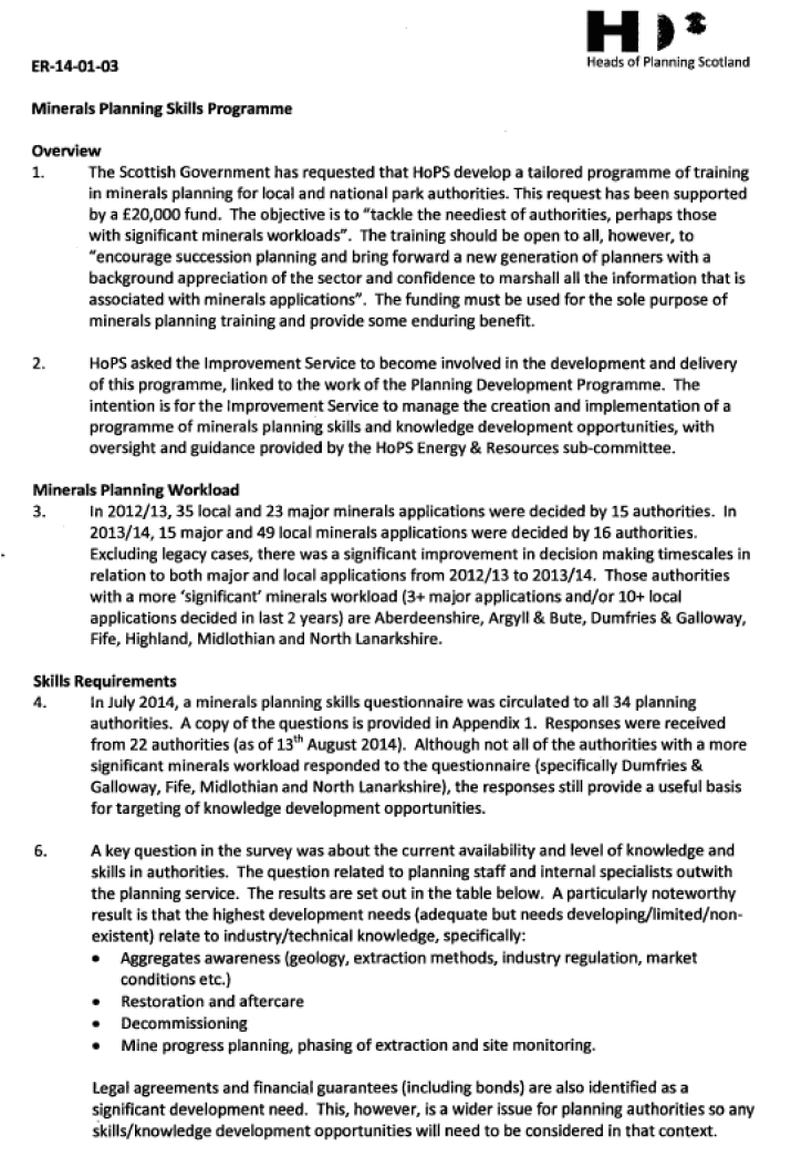 Heads of Planning Scotland Minerals Skills Paper Heads of Planning Scotland Minerals Skills Paper