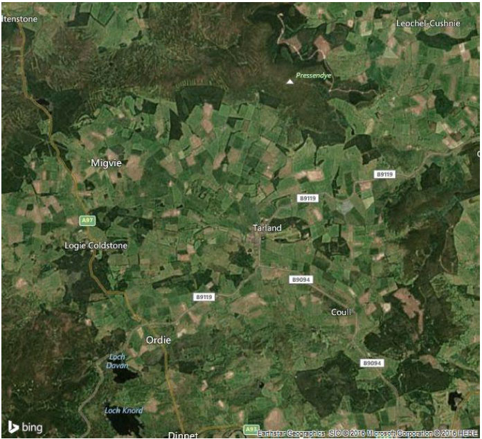 Figure B: Aerial photo of Logie Coldstone, Tarland and Coull showing similarity of farming system Figure B: Aerial photo of Logie Coldstone, Tarland and Coull showing similarity of farming system