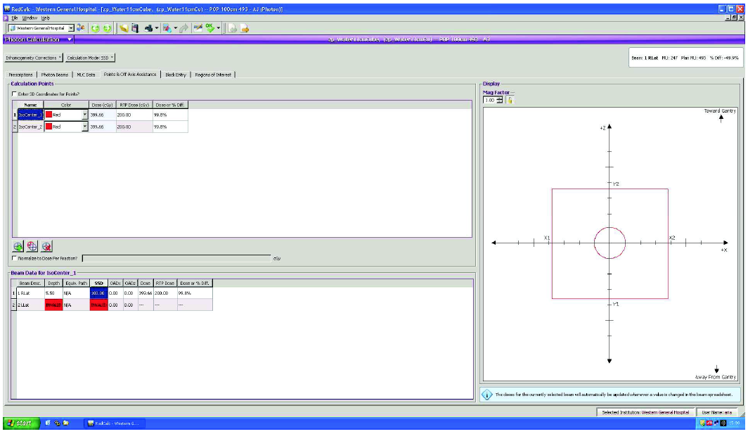 Figure 5 RadCalc showing first Points and off Axis Assistance