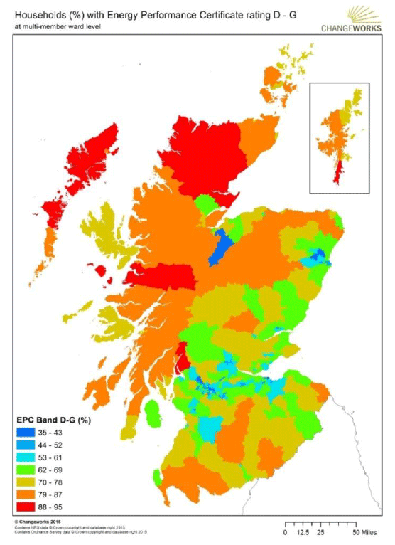 Figure 3: Data from the EPC register has been mapped on a multi-member ward level basis (Changeworks)
