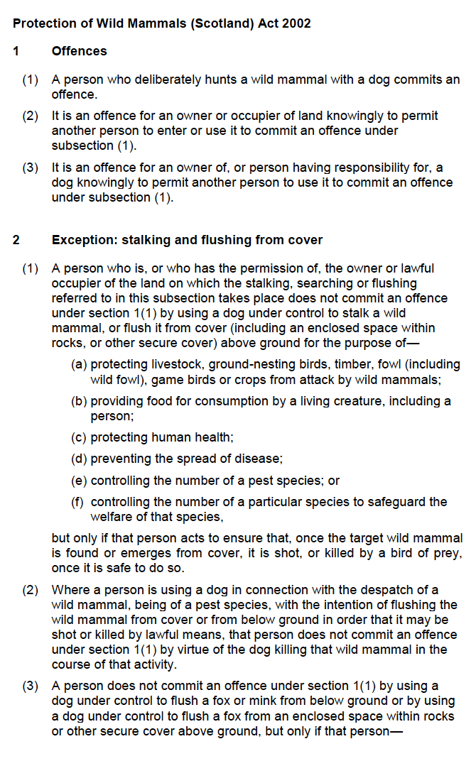 Protection of Wild Mammals (Scotland) Act 2002