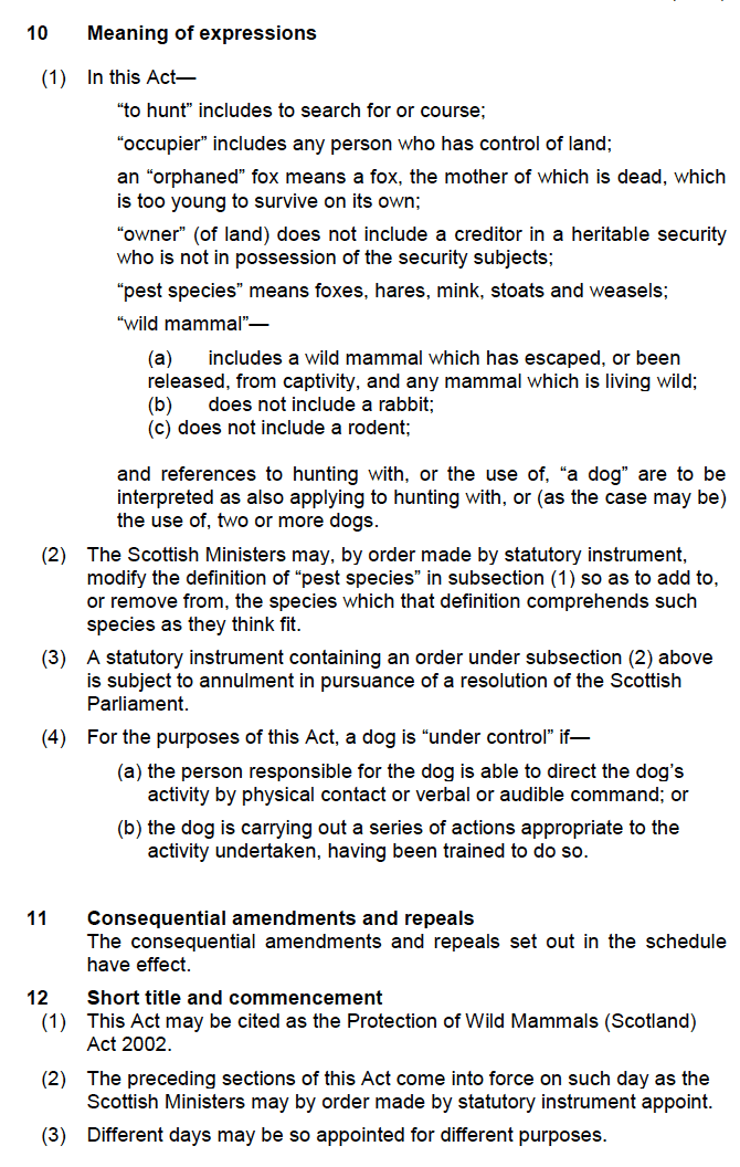 Protection of Wild Mammals (Scotland) Act 2002