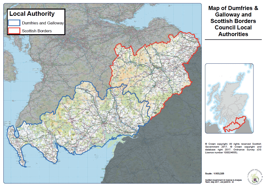 Map of Dumfries & Galloway and Scottish Borders Council Local Authorities Map of Dumfries & Galloway and Scottish Borders Council Local Authorities