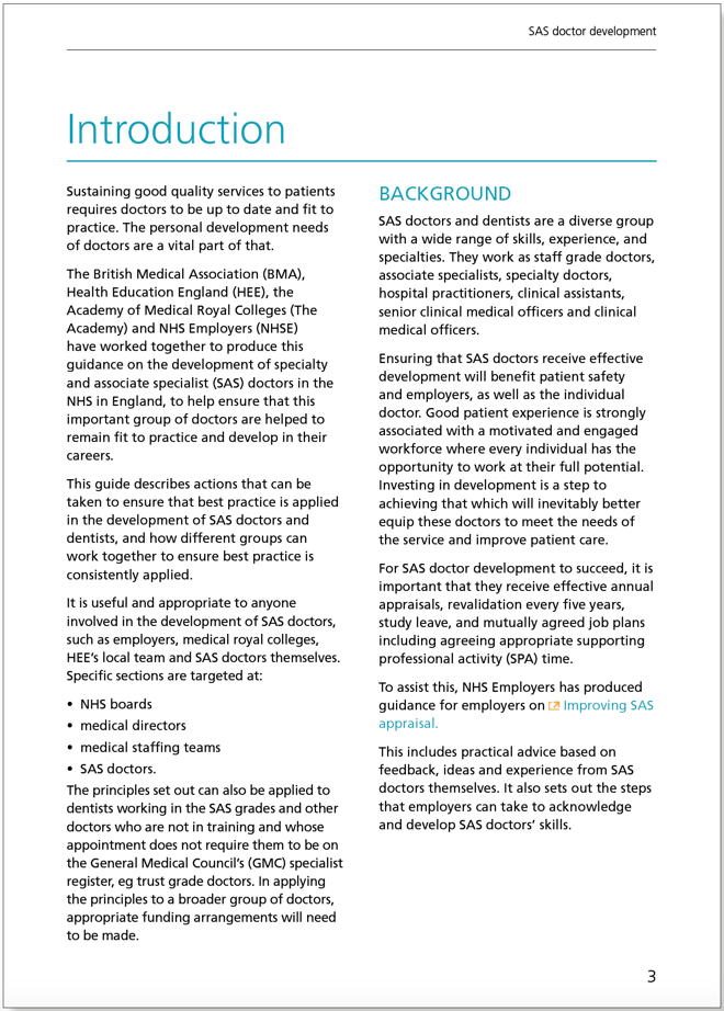 SAS Doctor Development: Summary of resources and further work - February 2017 SAS Doctor Development: Summary of resources and further work - February 2017