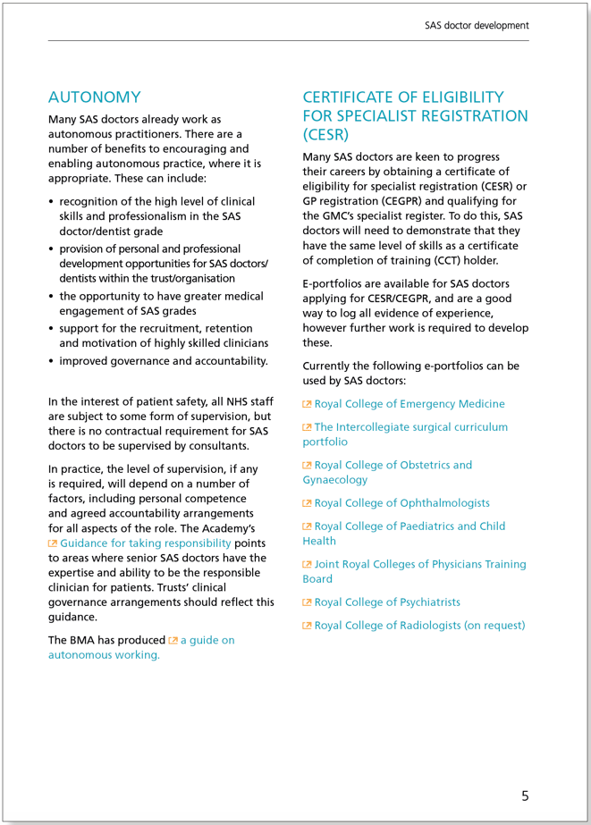 SAS Doctor Development: Summary of resources and further work - February 2017 SAS Doctor Development: Summary of resources and further work - February 2017