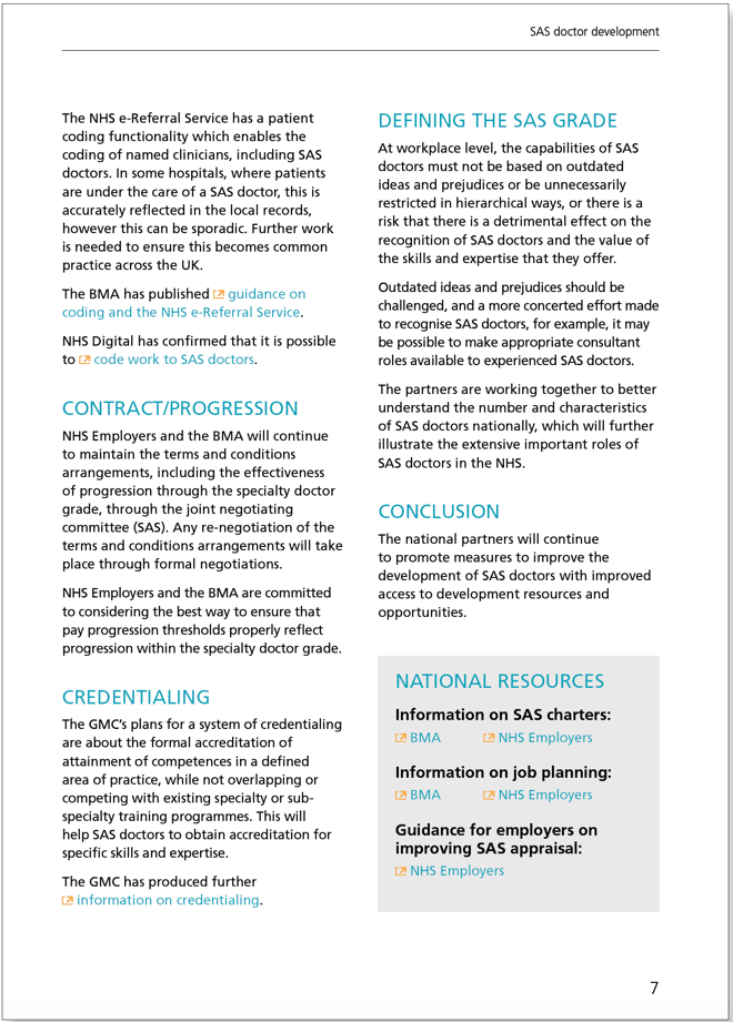 SAS Doctor Development: Summary of resources and further work - February 2017 SAS Doctor Development: Summary of resources and further work - February 2017