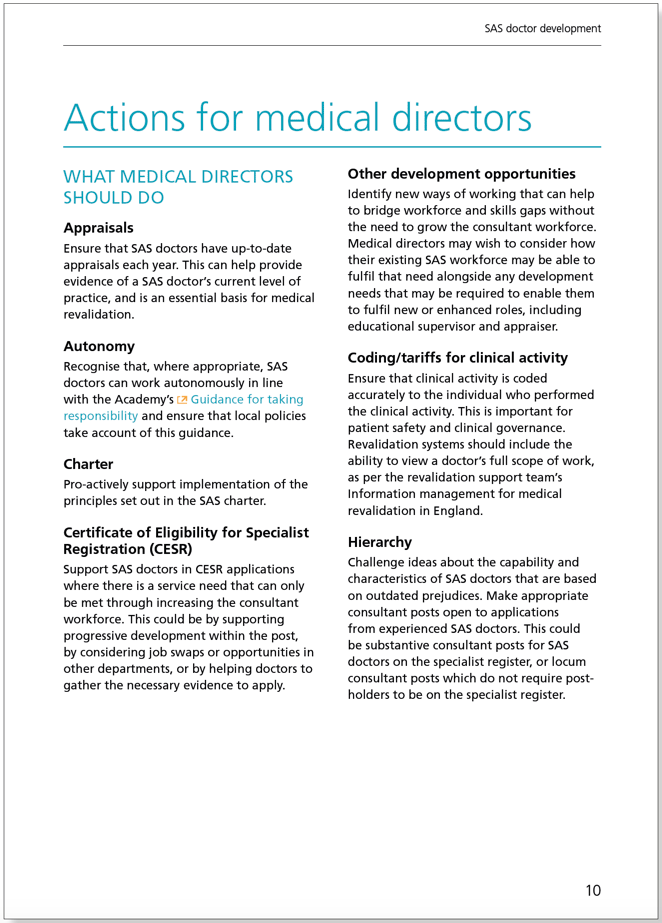 SAS Doctor Development: Summary of resources and further work - February 2017 SAS Doctor Development: Summary of resources and further work - February 2017