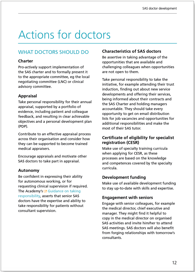 SAS Doctor Development: Summary of resources and further work - February 2017 SAS Doctor Development: Summary of resources and further work - February 2017