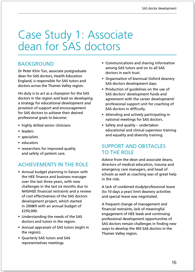 SAS Doctor Development: Summary of resources and further work - February 2017 SAS Doctor Development: Summary of resources and further work - February 2017