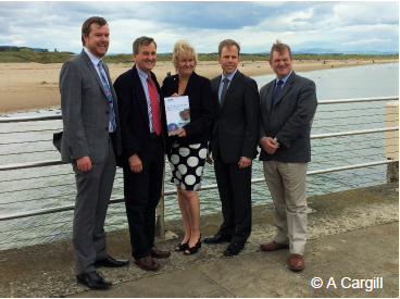 A photo taken to celebrate the launch of Phase One of Dynamic Coast. The photo includes Cabinet Secretary, Roseanna Cunningham MSP, Terry A’hearn, Chief Executive of SEPA, and the research team. A photo taken to celebrate the launch of Phase One of Dynamic Coast. The photo includes Cabinet Secretary, Roseanna Cunningham MSP, Terry A’hearn, Chief Executive of SEPA, and the research team.