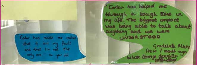 Cedar supports children and young people and their mothers in recovering from their experiences of domestic abuse Cedar supports children and young people and their mothers in recovering from their experiences of domestic abuse