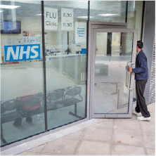 the entrance to an NHS clinic