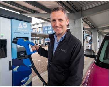 Michael Matheson MSP plugging in an Electric Vehicle