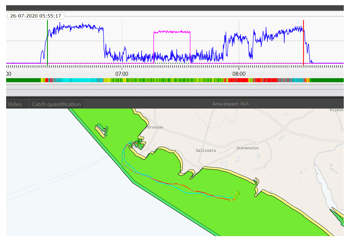 Anchorlab Black Box software visualisation tool example of detected fishing activity less than 60mins with no corresponding reported landing.