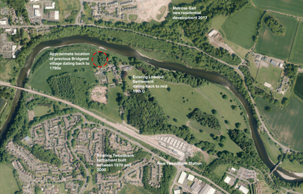 An aerial view of the Tweedbank area suggested to be developed as a heat network. 