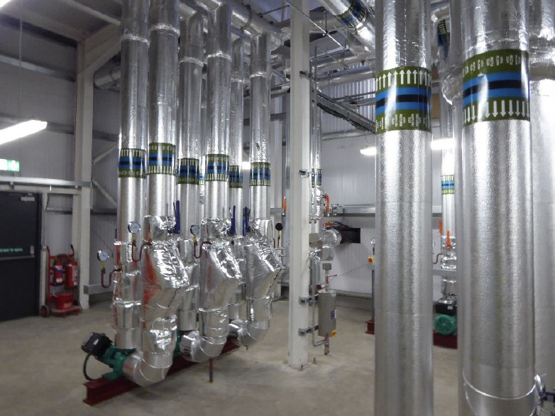 Energy centre with pipes showing at Broomhill Court