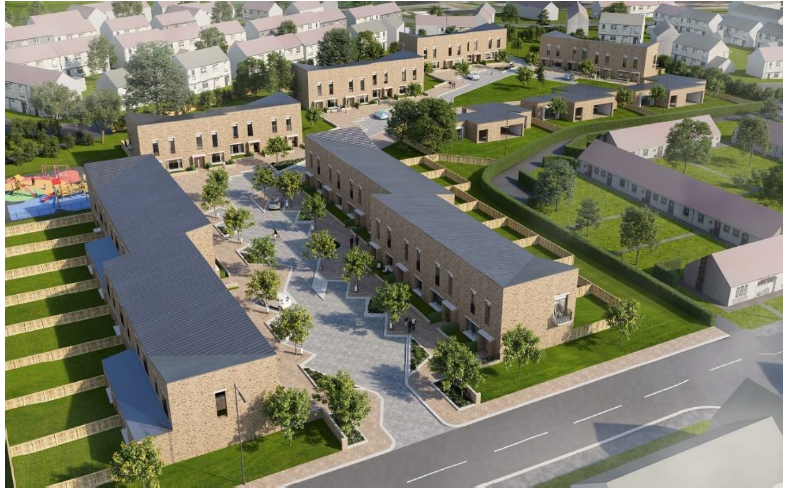 A computer-generated aerial view of the planned Kaimhill Housing development.