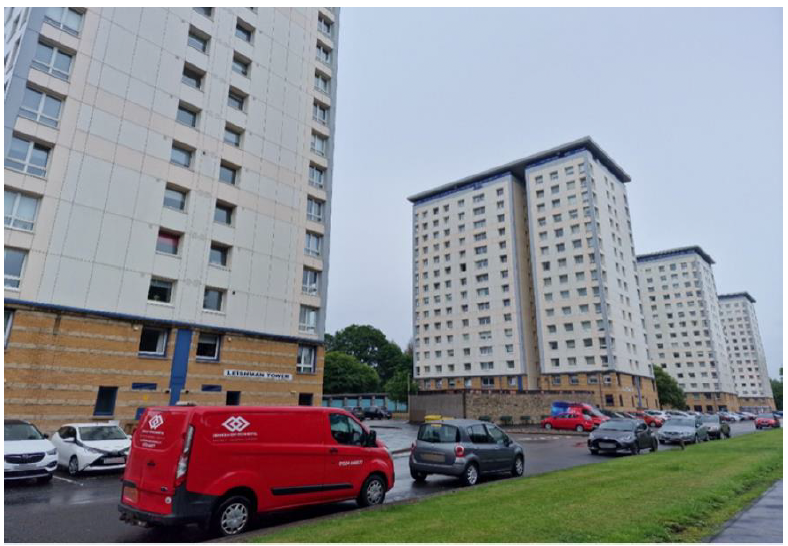 Several towerblock flats. 