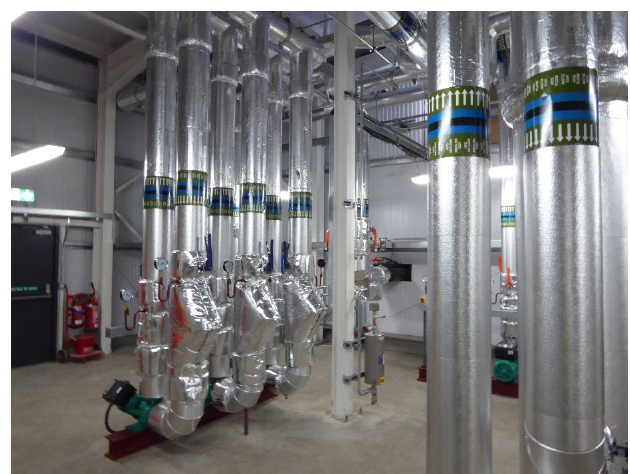 Pipes in the energy centre at Broomhill Court