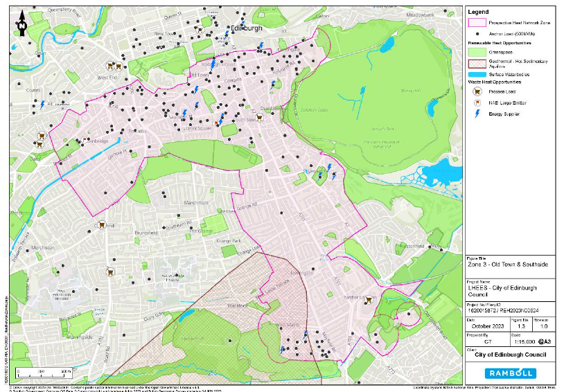 A map of a prospective Edinburgh old town heat network zone. 