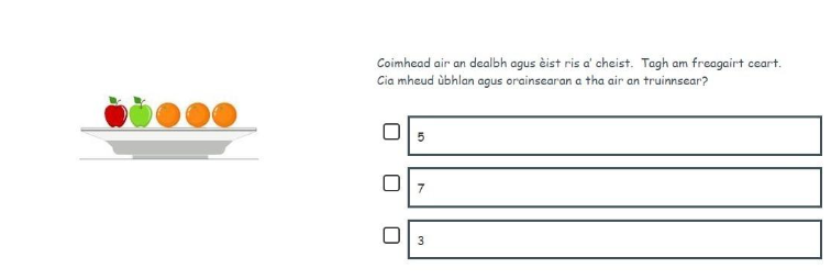 A Gaelic example of a P1 number item for counting.
