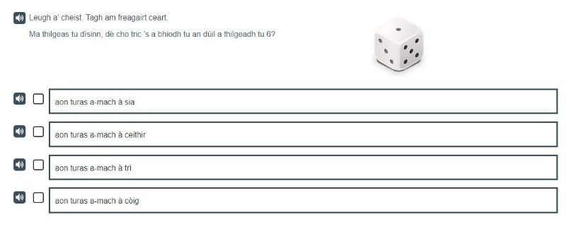 A Gaelic examples of a P4 information handling item assessing probability.