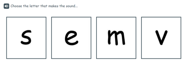 An English example of a P1 Tools for reading item to match a letter to its sound.