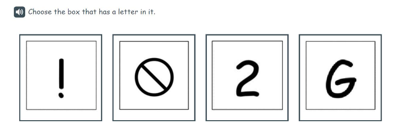 An English example of a P1 Tools for reading item selecting the letter from a list.