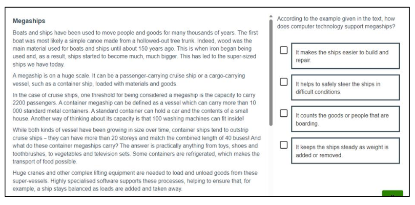 An English example of a P7 Finding and using information item.