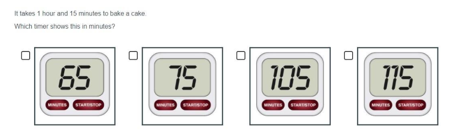An English example of a potential P4 measurement, time and money item to convert hour and minutes to minutes only.