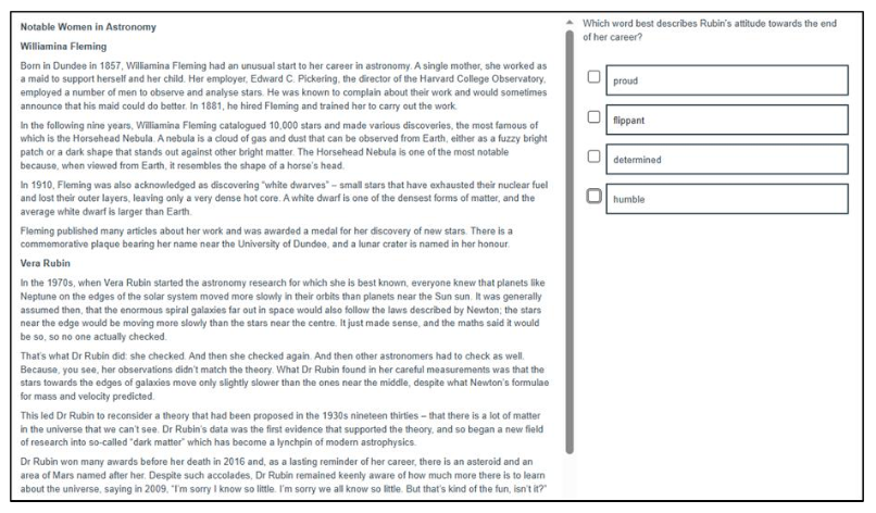 An English example of an S3 Understanding, analysing and evaluating item.