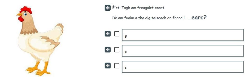 A Gaelic example of a P1 Tools for reading item.