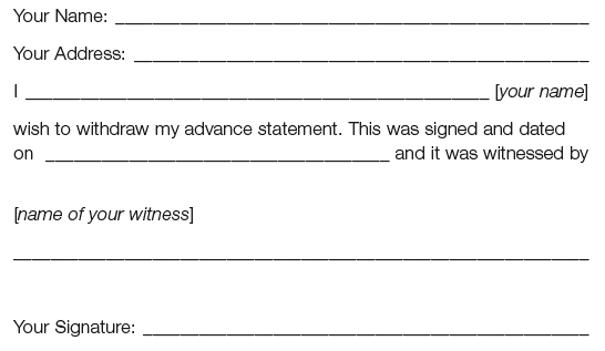Withdrawal of advance statement Form